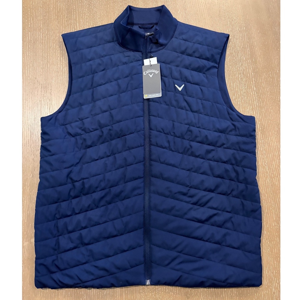 Callaway Golf Vest Mens‎ L Blue Peacoat Quilted Puffer Full Zip Performance NEW